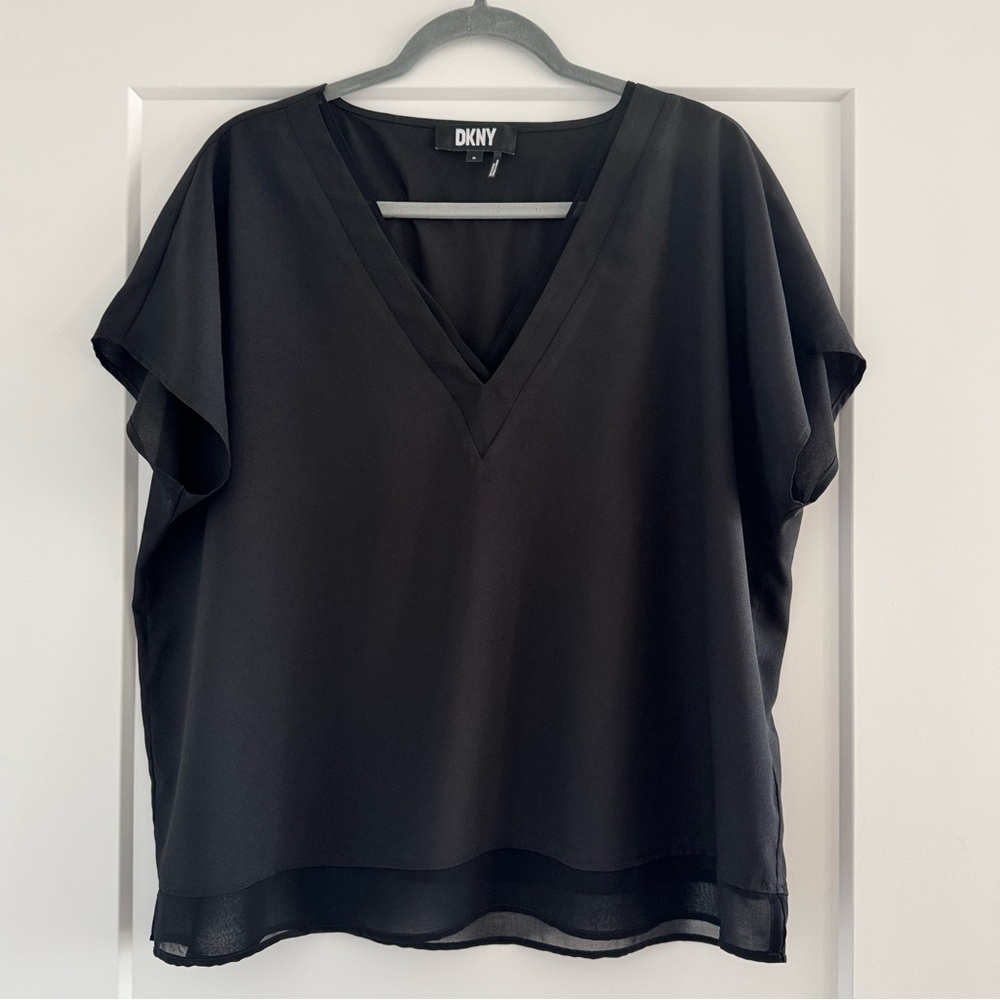 DKNY Black V-Neck Blouse